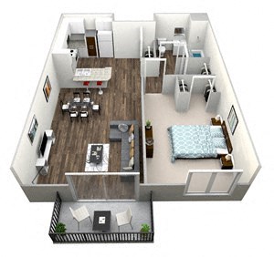 Floor plan for 1 bed, 1 bath, 709 sqft